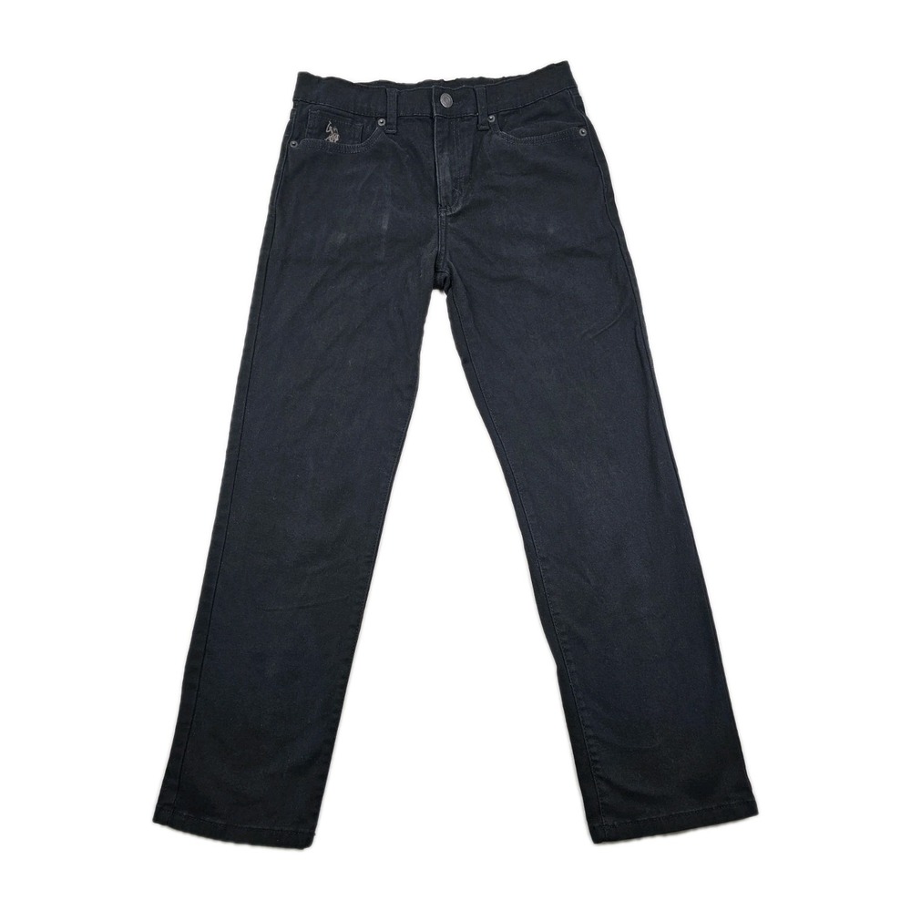 U.S. Polo Assn Boys Black Straight Leg Denim Pants Size 14 Adjustable Waist Logo